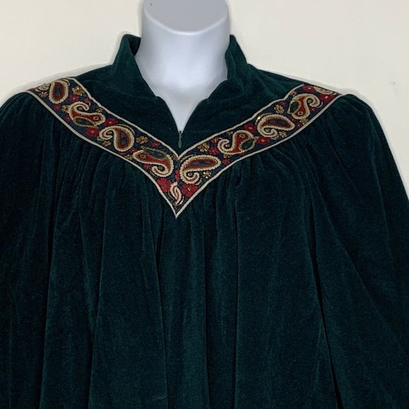 VTG Vanity Fair Green Fleece Nightgown Zip Robe Embroidery Long Sleeve Size XL - Picture 2 of 7